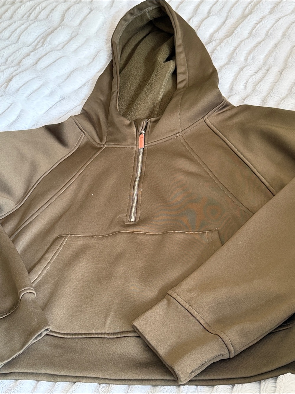Women's Olive Half-Zip Hoodie Sweatshirt 2XL cropped